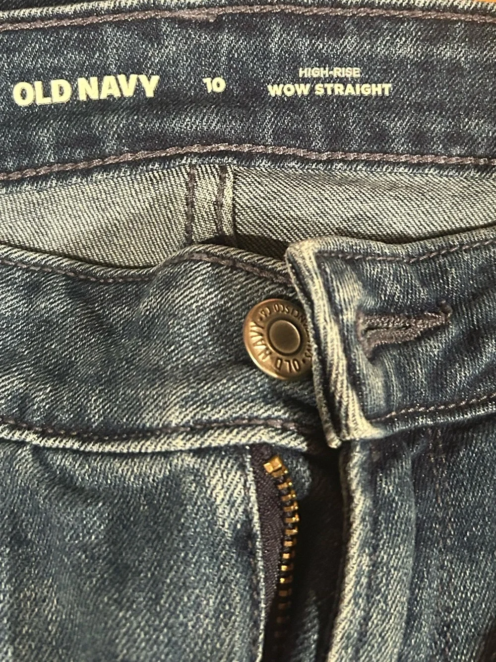 Old Navy Women's High-Rise Straight Jeans Blue Dark Wash Denim 5-Pocket Size 10